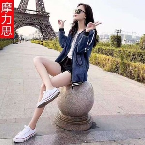 サイドラインノーカラーデニムジャケット