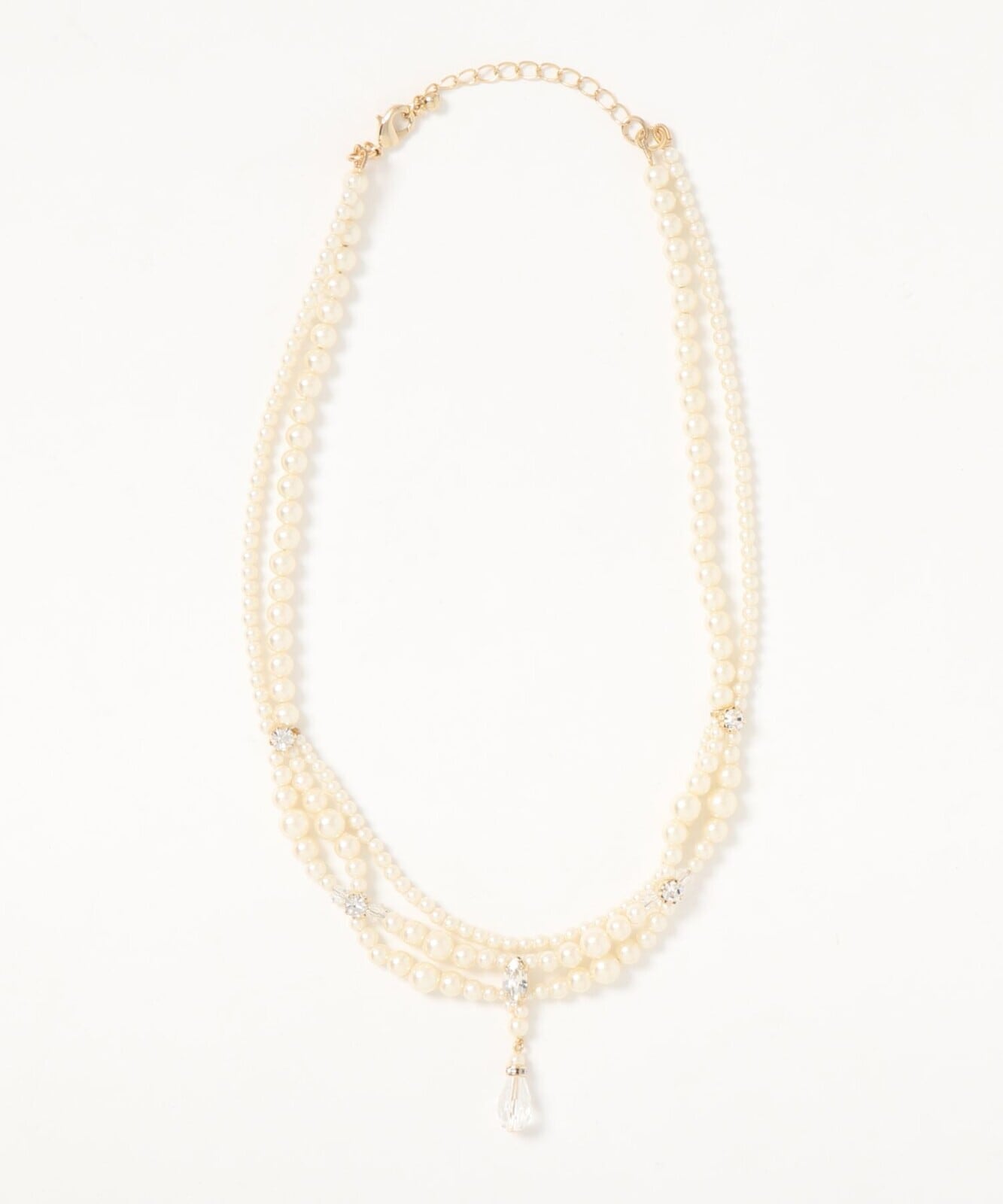 フェイクパール ラインストーンネックレス (n0023)