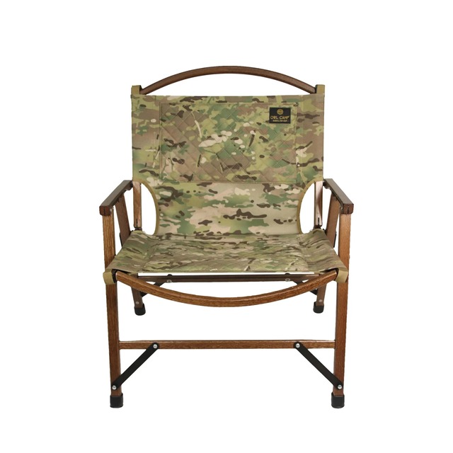 【WOL-WM】 Walnut color wide board Foldable Wooden Chair - Multicam Black-