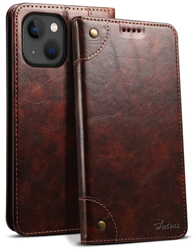 JCGOOD iPhone 13 ケース 手帳型 カード収納 アイフォン13 カバー 手帳 スタンド機能 マグネット式 本革 レザー 財布型 携帯スマホケース軽量 薄型 防塵 耐衝撃保護 ワイヤレス充電対応 アイホン13 6.1用 (iPhone13, ブラウン)
