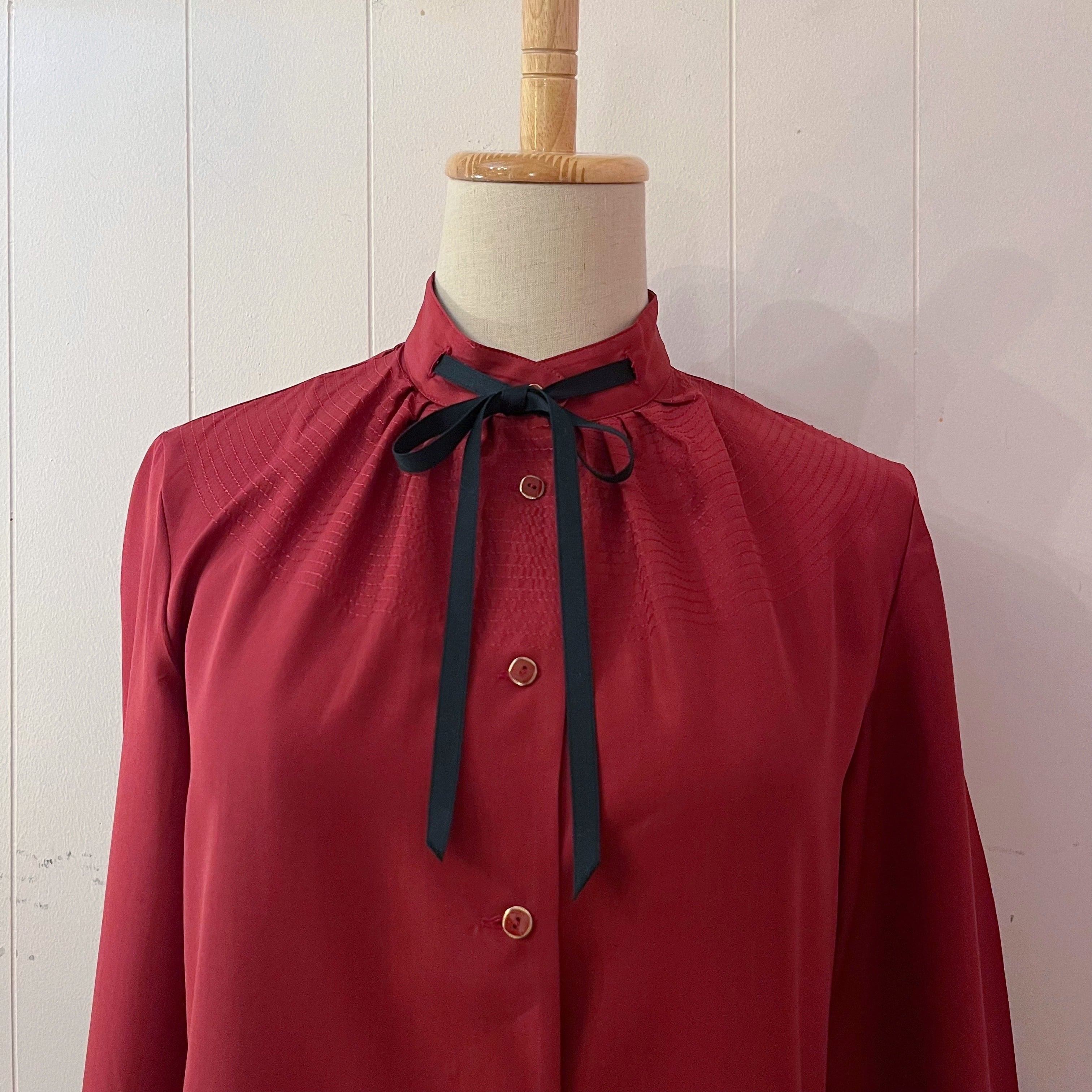 bordeaux black ribbon blouse