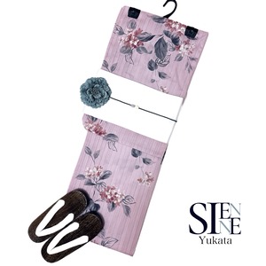 浴衣ジェンヌ 浴衣3点セット くすみピンク 紫ピンク 麻の葉 半幅帯