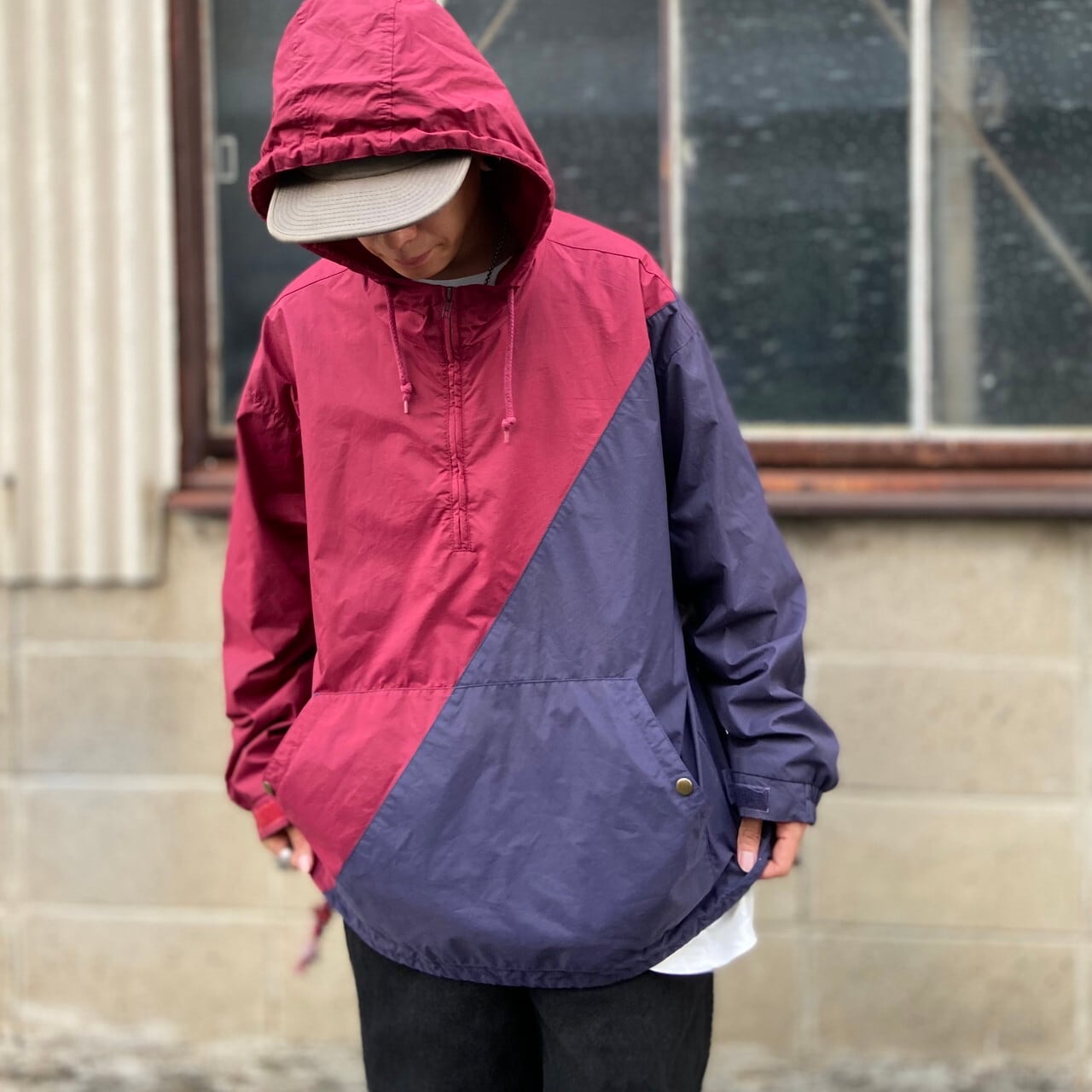 90´s OLD GAP バイカラー ナイロンアノラックパーカー 2トーン XL-