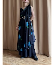 blue rose pattern maxi skirt-4810-7