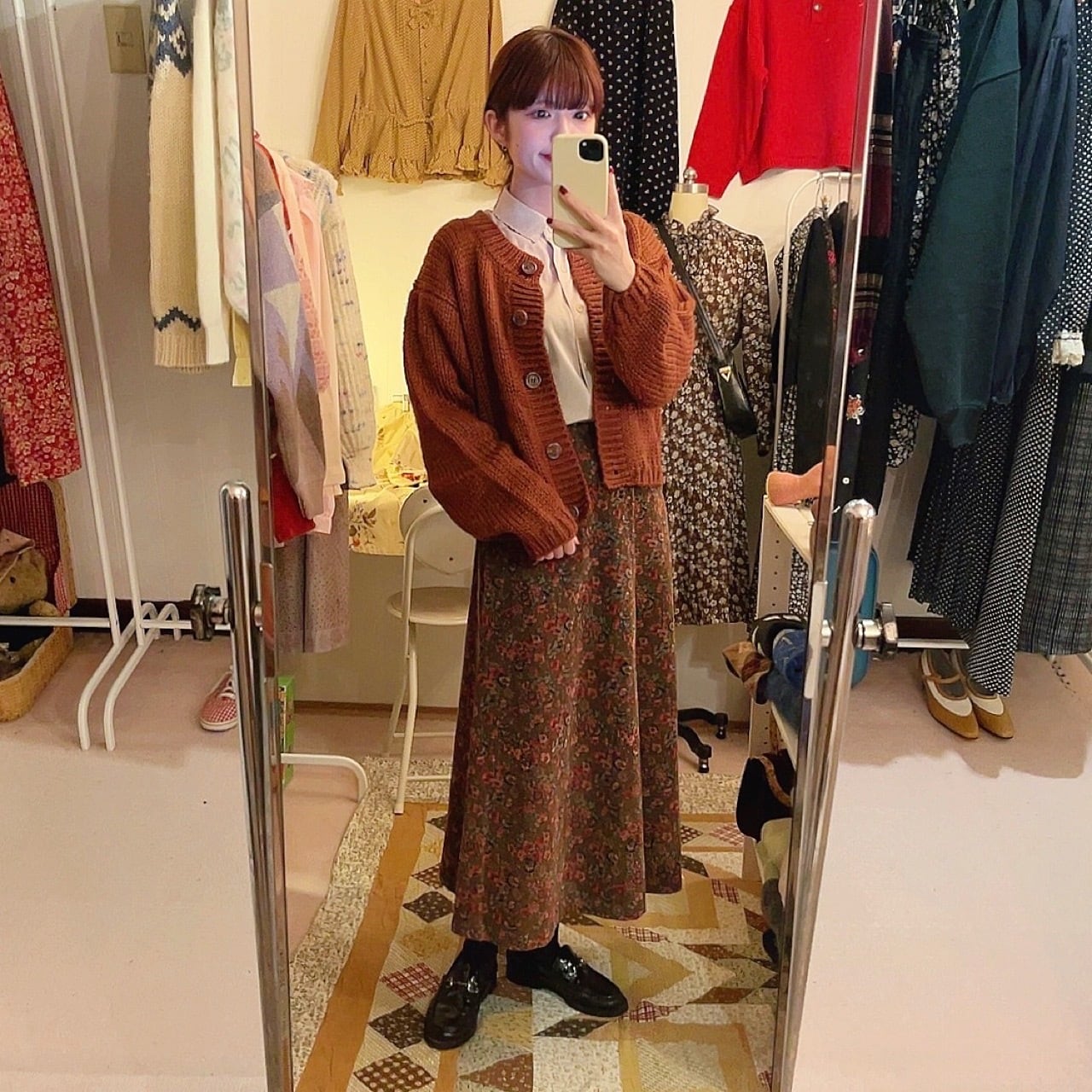 warm brown low gauge knit cardigan