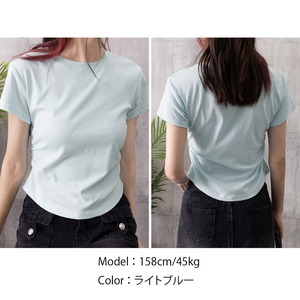 半袖 Tシャツ サイドギャザー レディース 春夏 トップス 韓国 きれいめ シンプル 大人 カジュアル 無地 タイト ちびT スリム ショート丈 おしゃれ 大人可愛い 大人女子