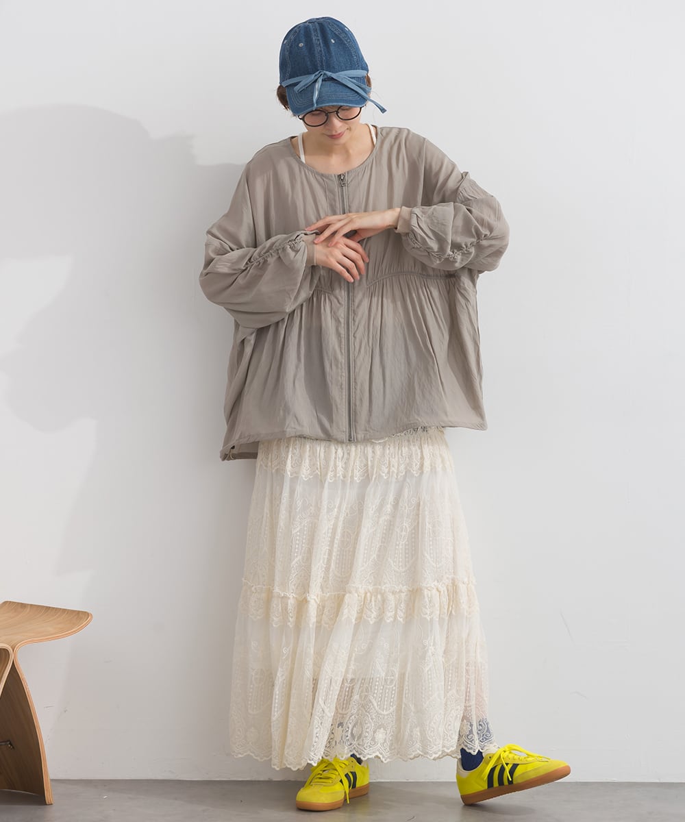 K52069 シアー無地布帛ZIPモモンガブルゾン / Sheer Solid Fabric