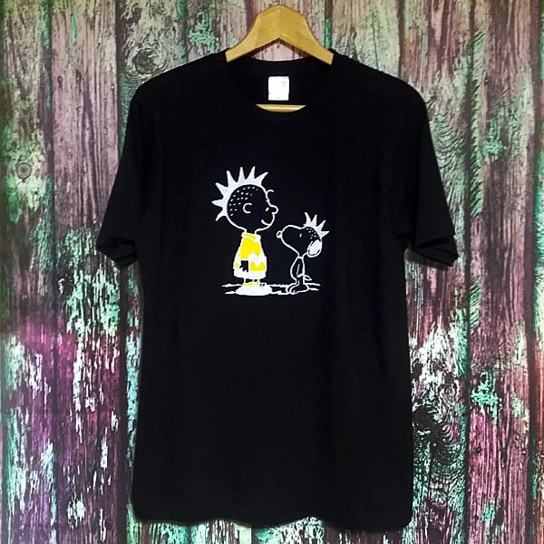 モヒカン パンキッシュ スヌーピー 半袖黒色 Tシャツ 選べる6サイズ S