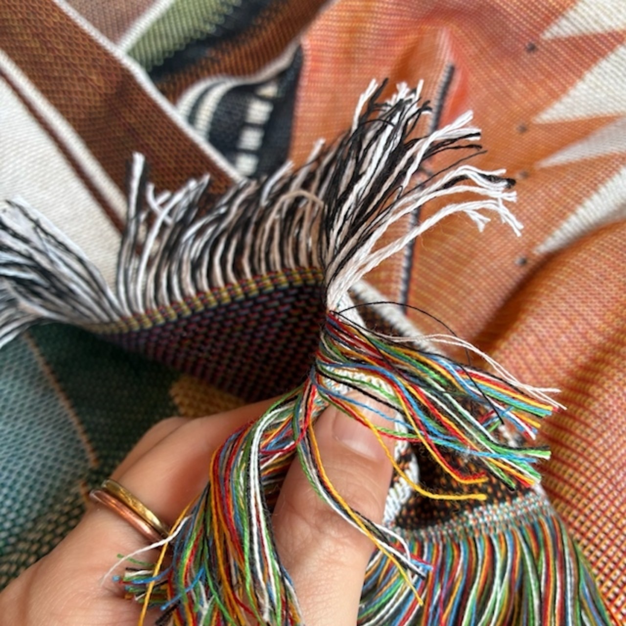 TOPANGA Homefurnishing Tribal throwket　トライバルスローケット　130×180cm　M　グリーン　オレンジ　ソファカバー　ベッドカバー　ブランケット　カーテン
