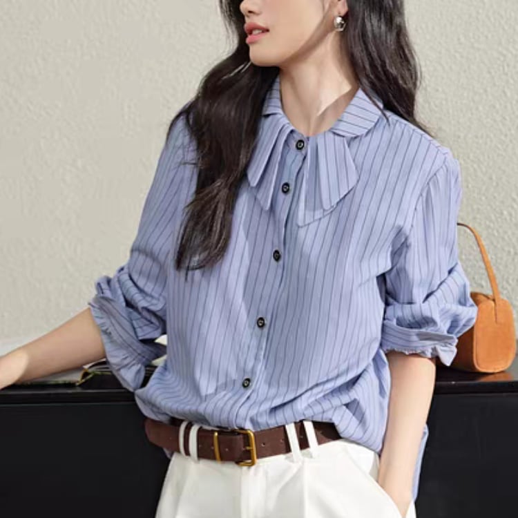 Lapel collar striped shirt 00179