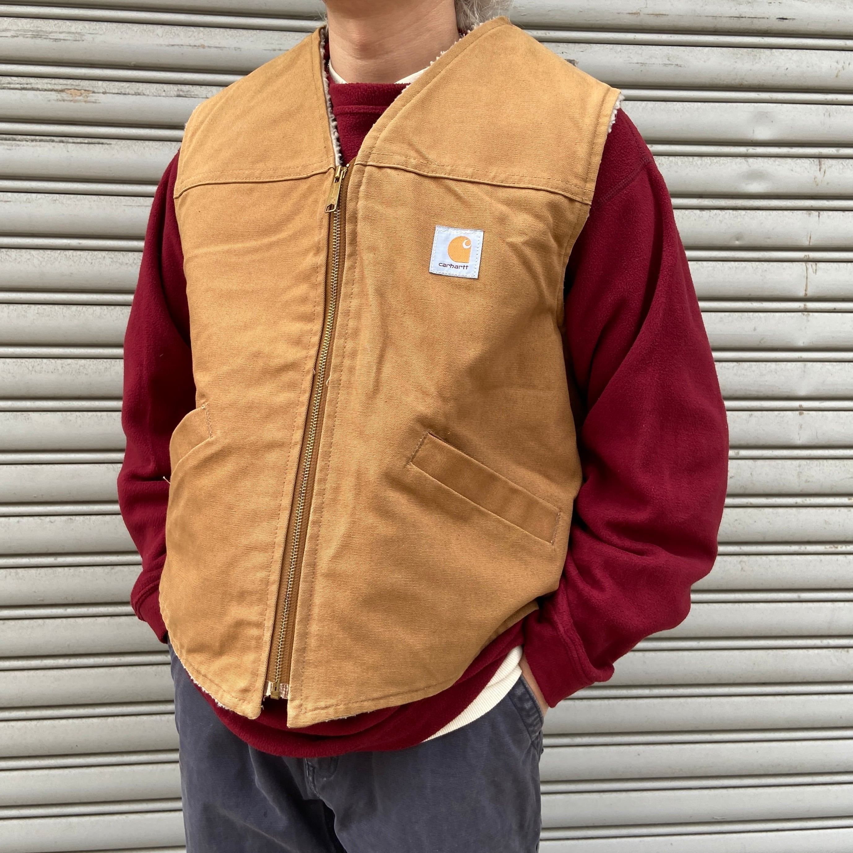carhartt カーハート ダックベスト V26 カーキ ボアライナー XL | 古着