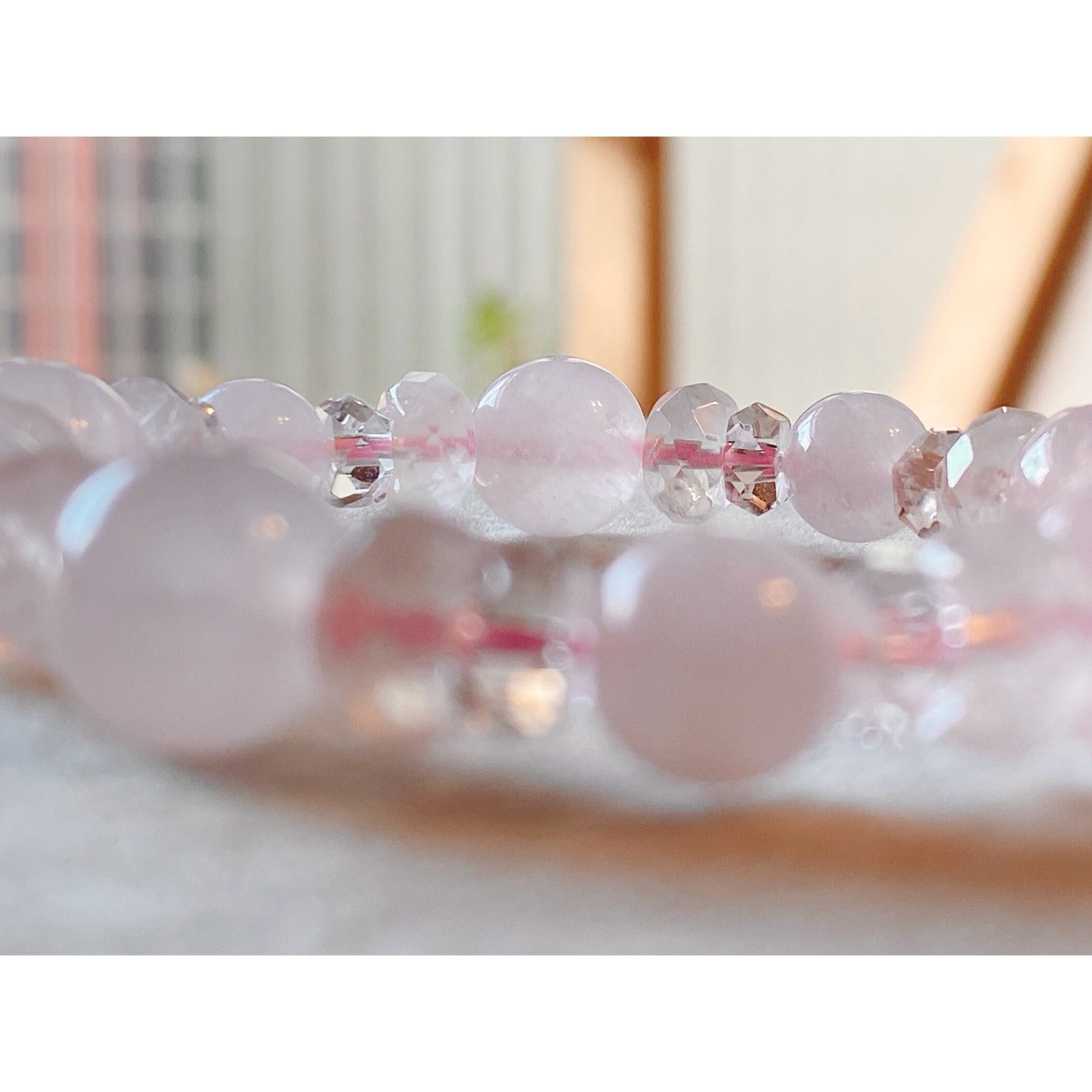 15cm【白薔薇】ローズクォーツ・3月誕生石・ミルキーアクアマリン