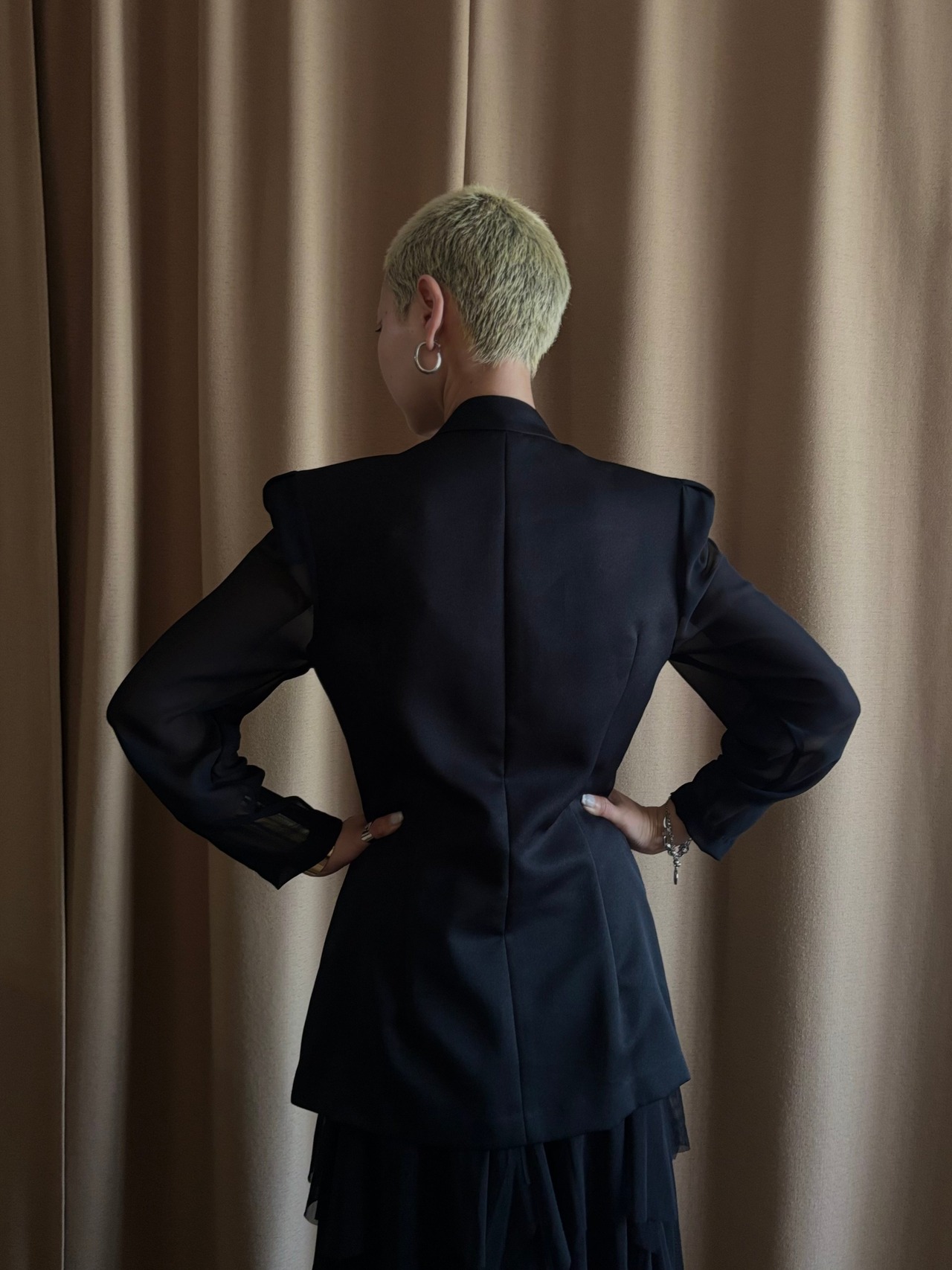 MADE IN JAPAN black sheer sleeve jacket-4736-6