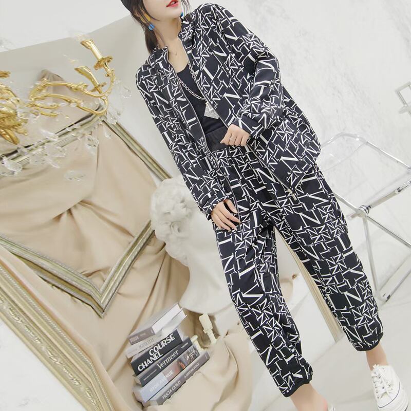 スプリングカジュアルジッパージャケット パンツ 大きめサイズ 春物 ミックスインファッション97639132015