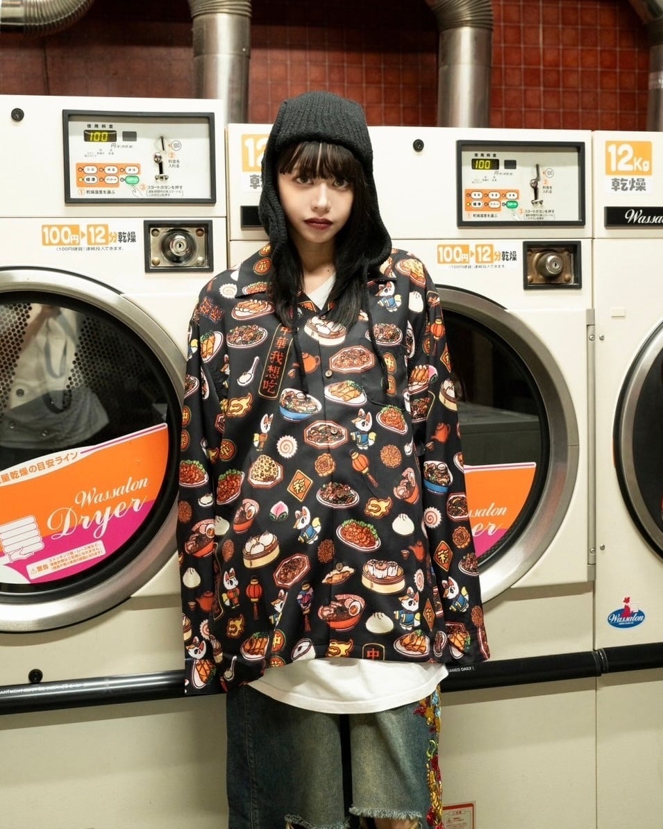 復活祭】中村杏子コラボ総柄長袖シャツ/Black | チュウカタベタイ