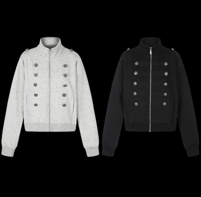 ダブルブレストメタルボタンジップアップ