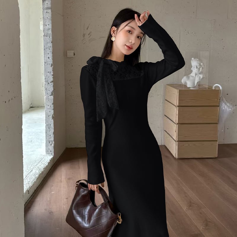 【dress】レースドッキングワンピース Q7052