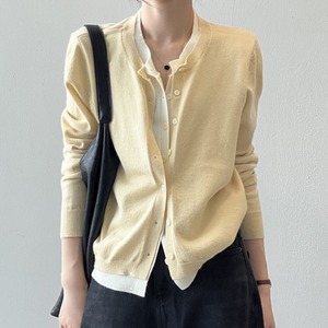 リブ編みクルーネックカーディガン　00251