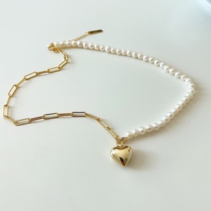 ハートパールマンテルチェーンネックレス 10050