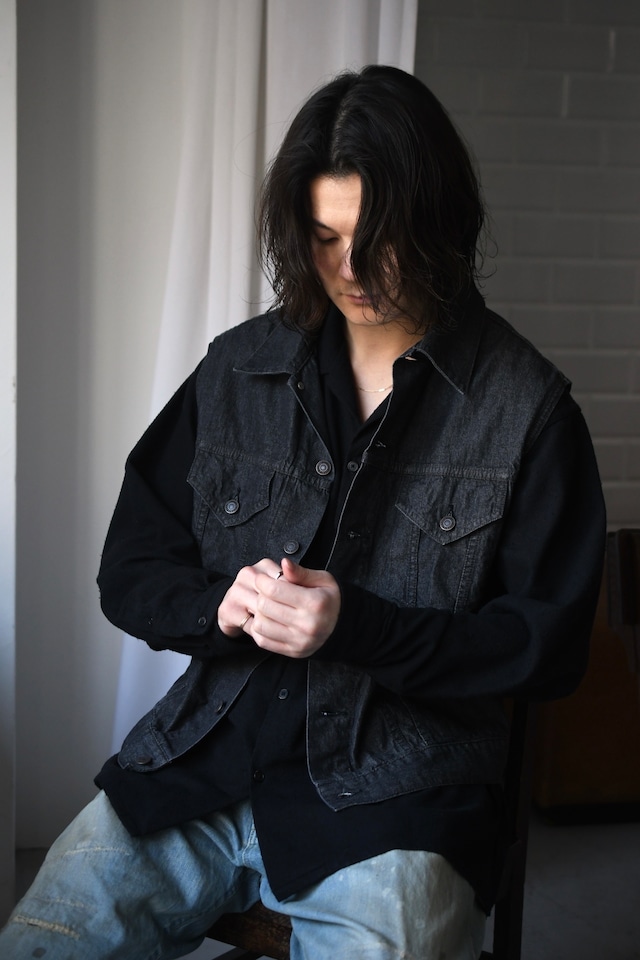 A.PRESSE / Silk Nep Loop Collar Shirt (Black)