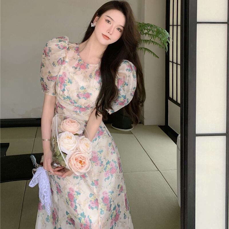 サマースタイルスタンダードドレス ウェストシフォンスカート レディース レトロ 夏物 ドラファッションホール83320981060