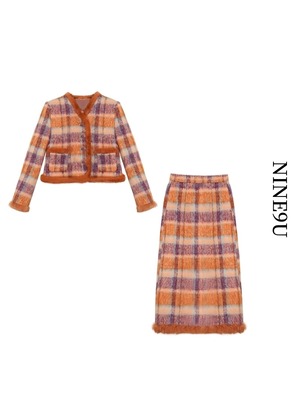 retro wool jacket&long-skirt 2set【NINE5513】
