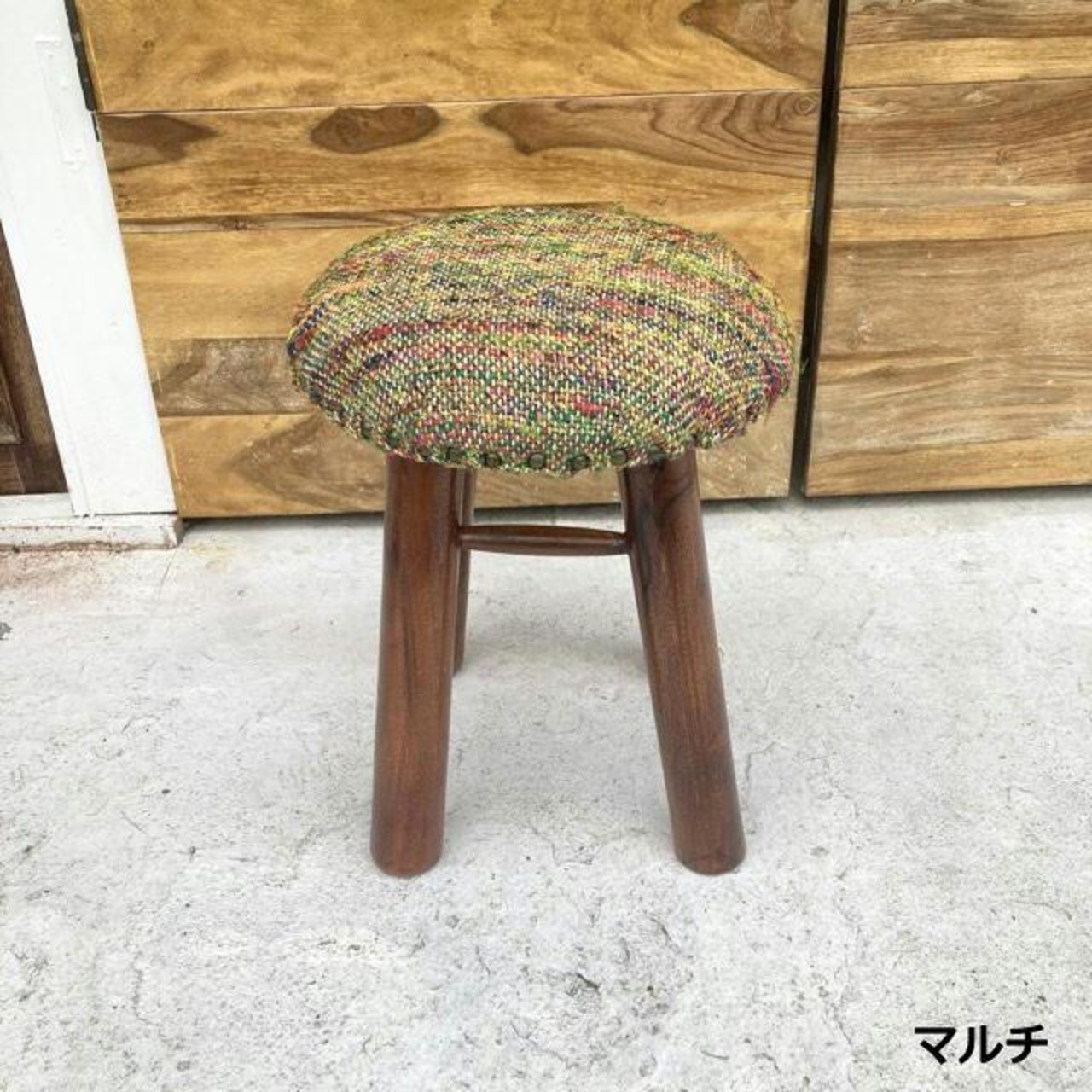 インド　シルクコットン＆マンゴーウッドファブリックスツール　全2色　マルチ　ベージュ