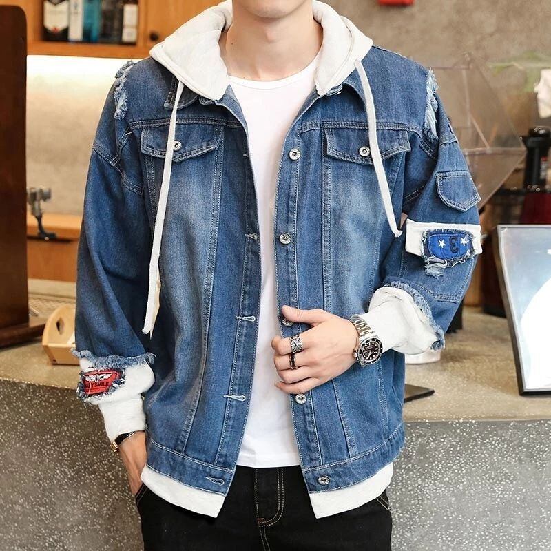 フード付きデニムジャケット メンズジーンズジャケット 春の新作 ファッションコレクション21 Pinbaer Shop ピンベアー ショップ