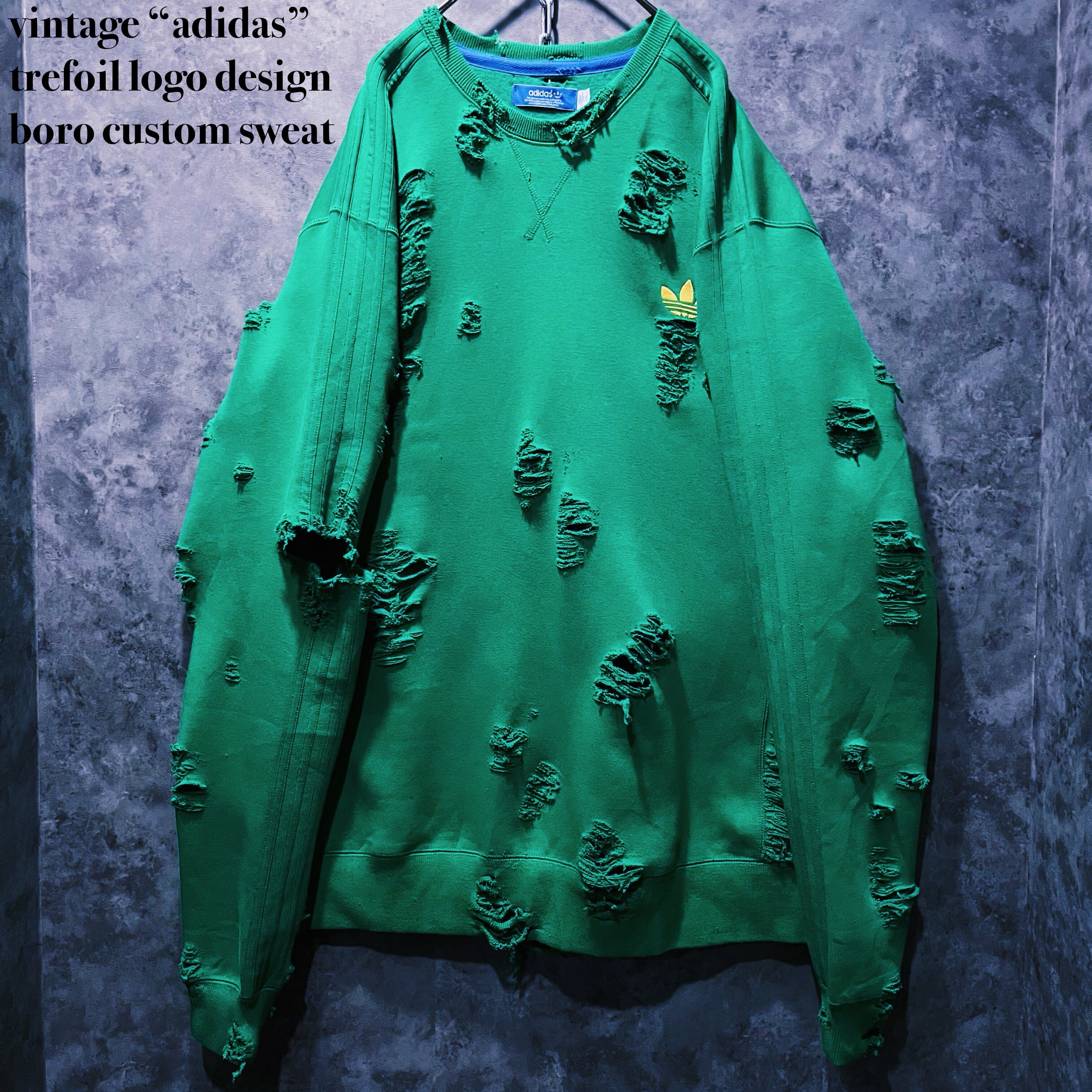 【doppio】vintage “adidas” trefoil logo design boro custom sweat