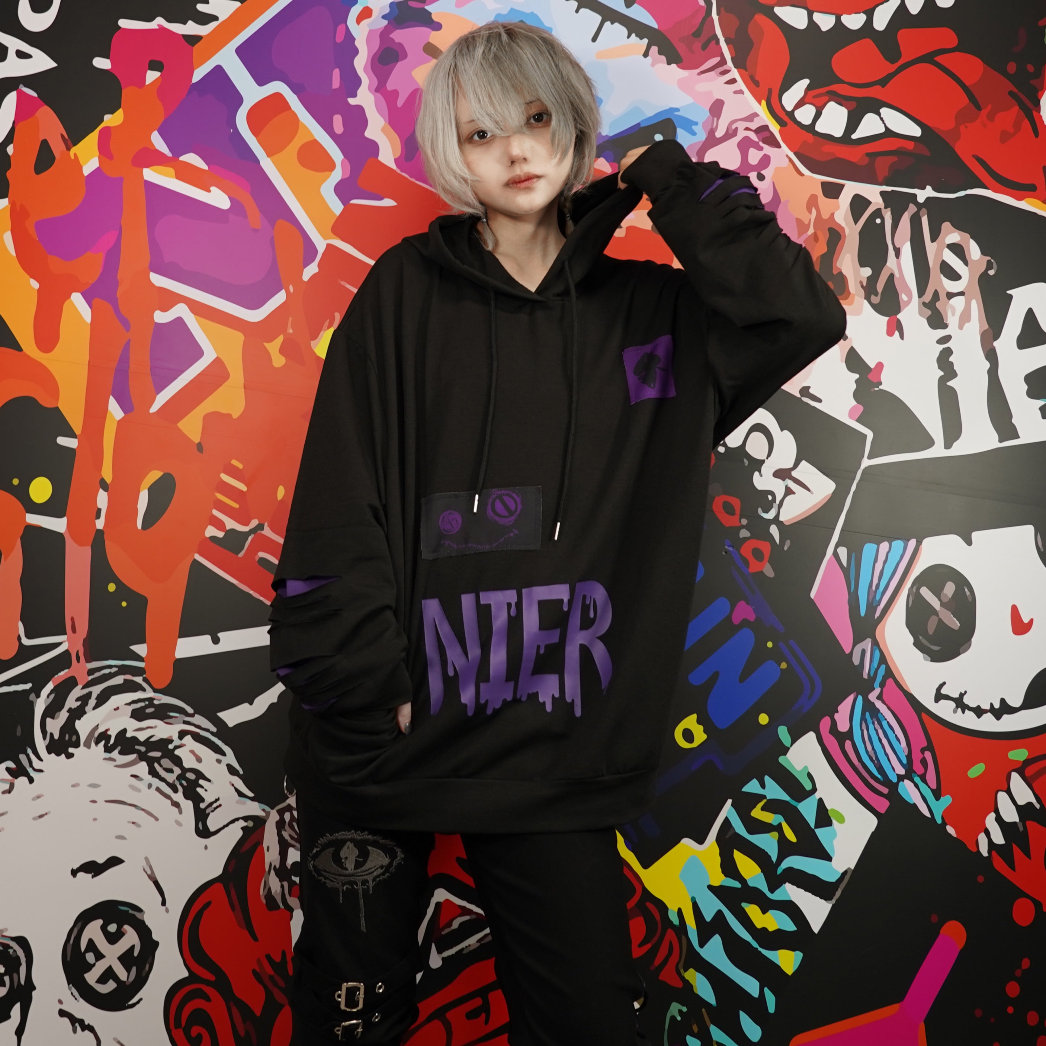 PURPLE DAMAGE SLEEVE PATCHWORK PARKA | NIER CLOTHING