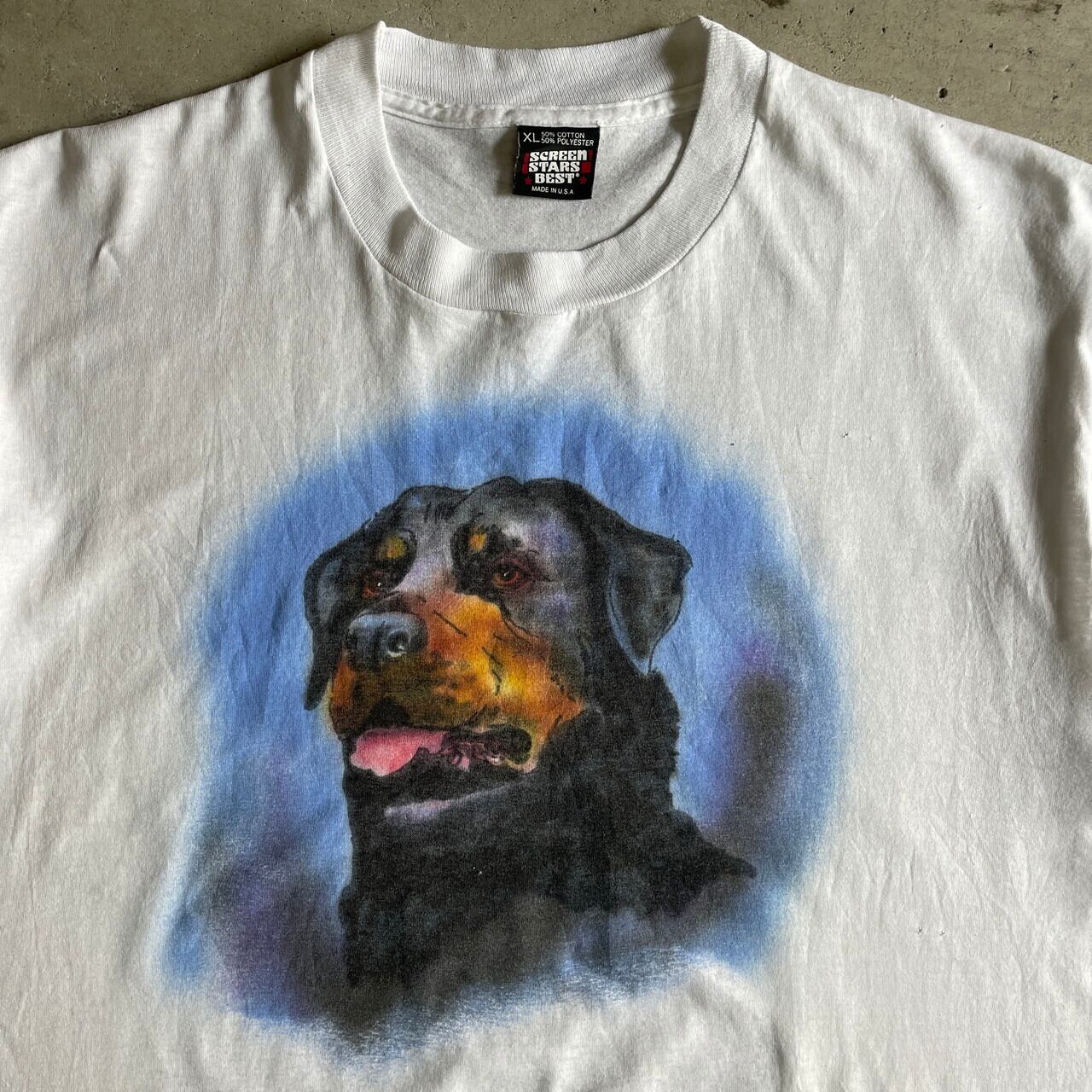 90s アニマル アート プリントTシャツ XL 白 犬 イラスト キャラクター