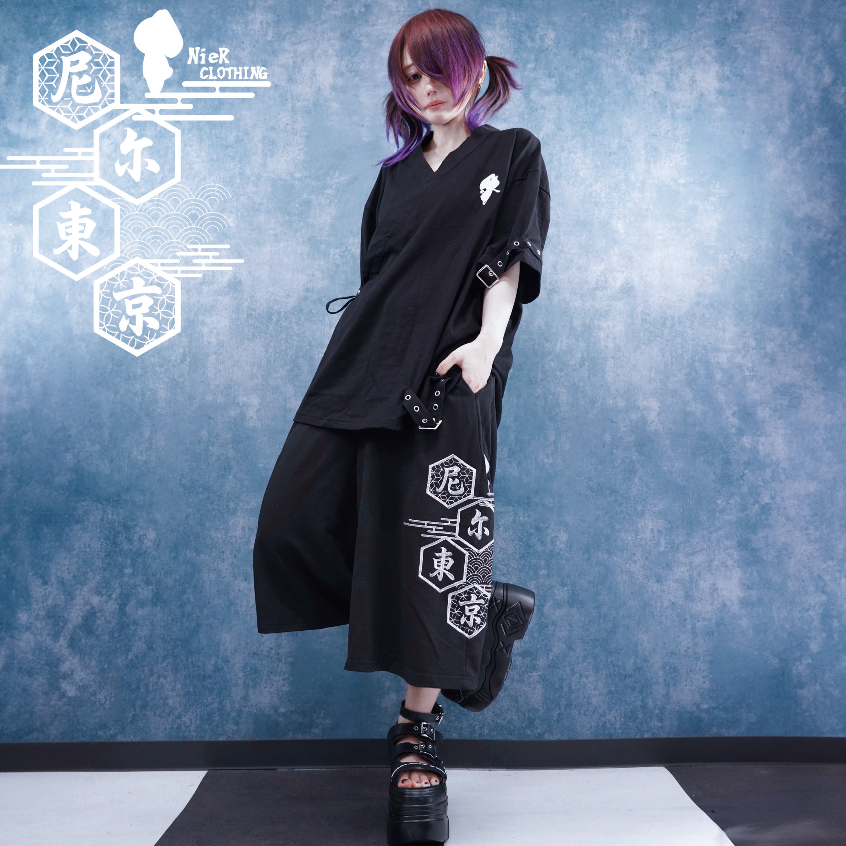 和柄刺繍クロップド丈WIDE PANTS【BLACK】 | NIER CLOTHING