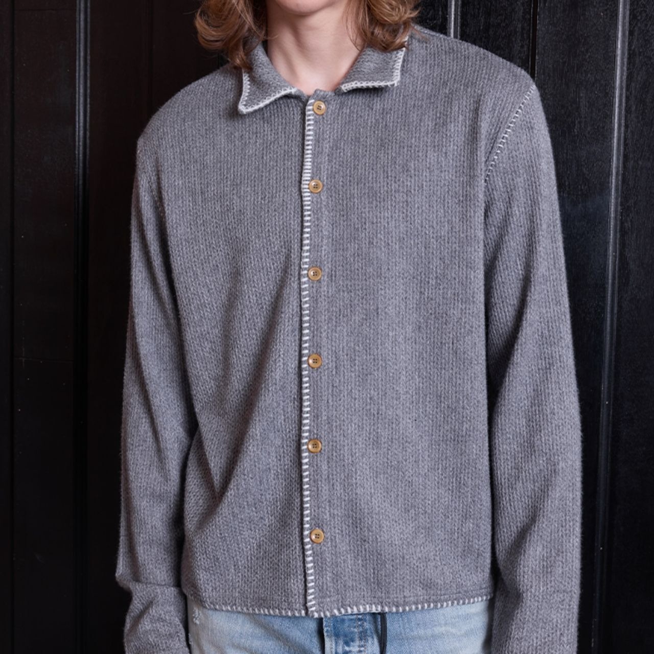 ホワイトステッチニットカーディガン　1194