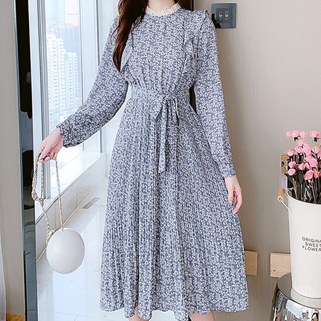 フレンチヴィンテージ花柄ウエスト紐付きワンピース