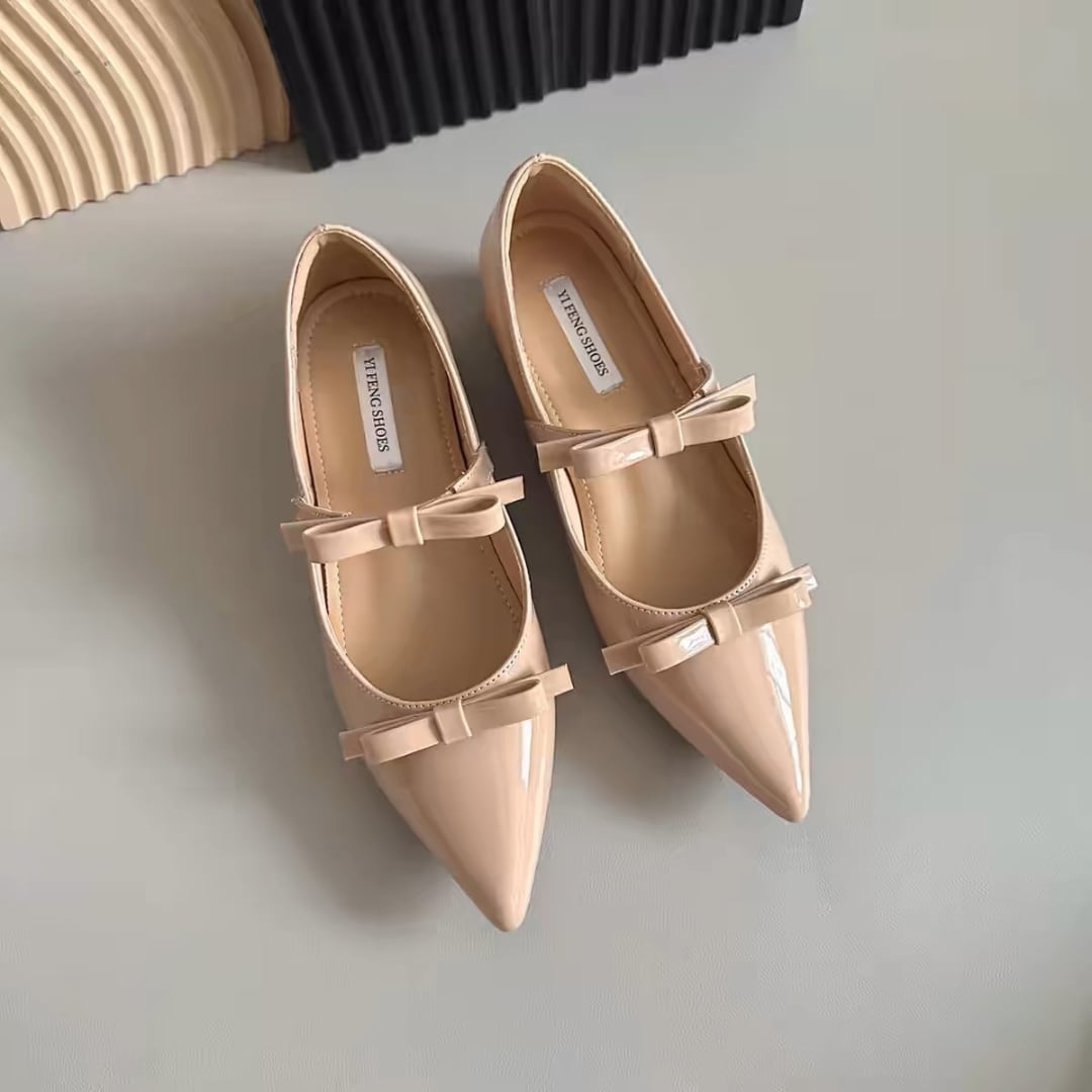 ダブル リボン ストラップ ローヒール パンプス 341273