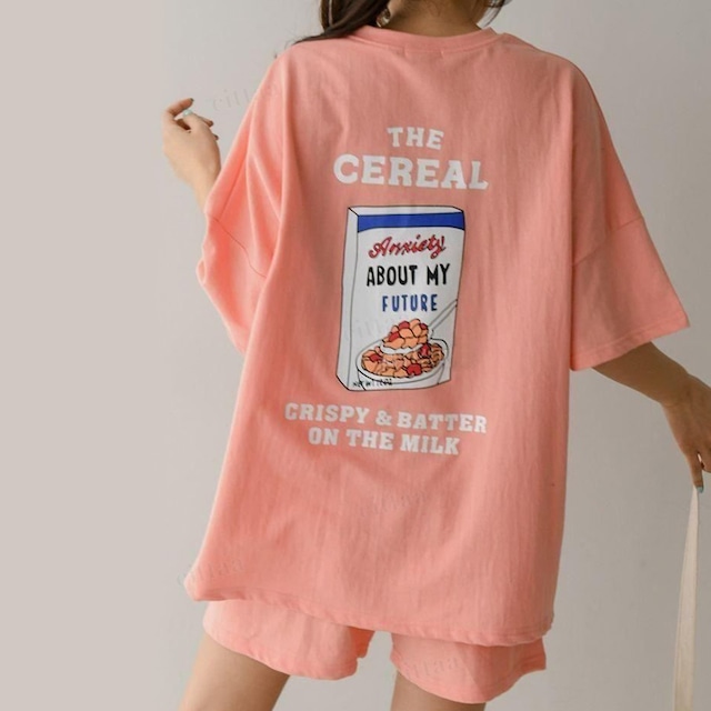 Y-601【上下セット】CEREALTシャツ×ショートパンツ　セットアップ　オレンジ　0501