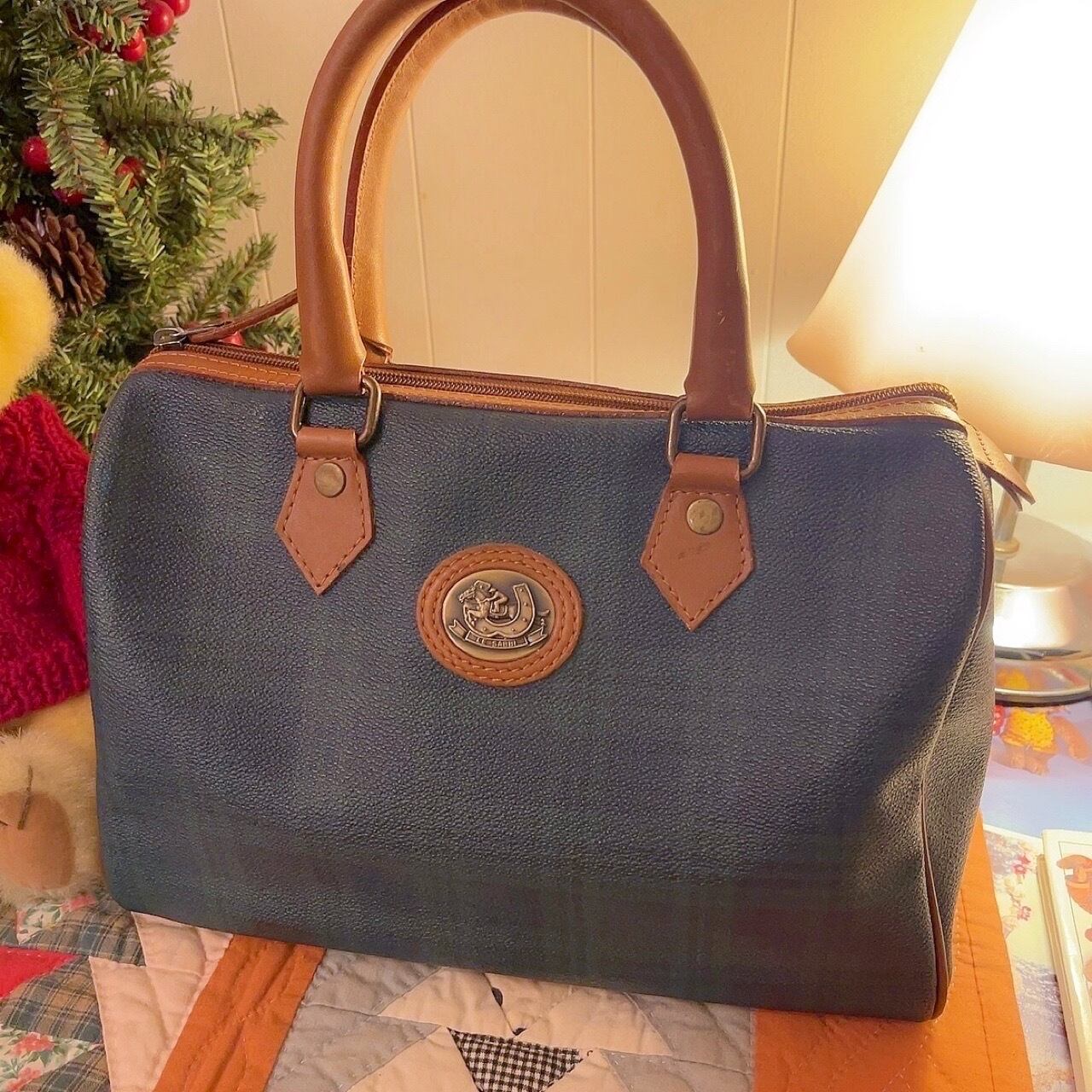 green check boston bag