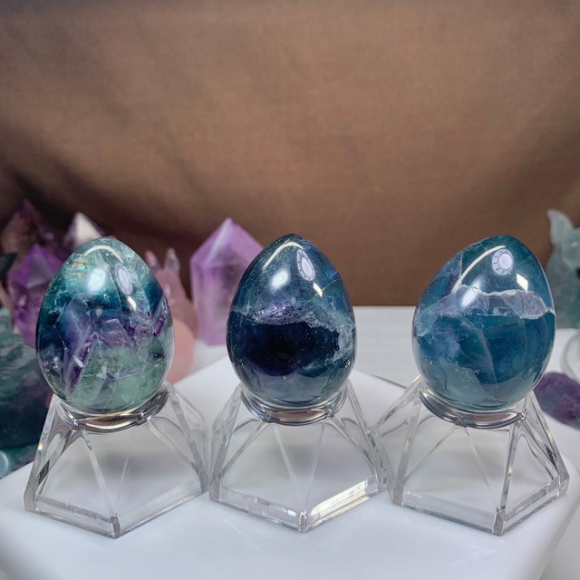 3個セット☆フローライトたまご・台座付き