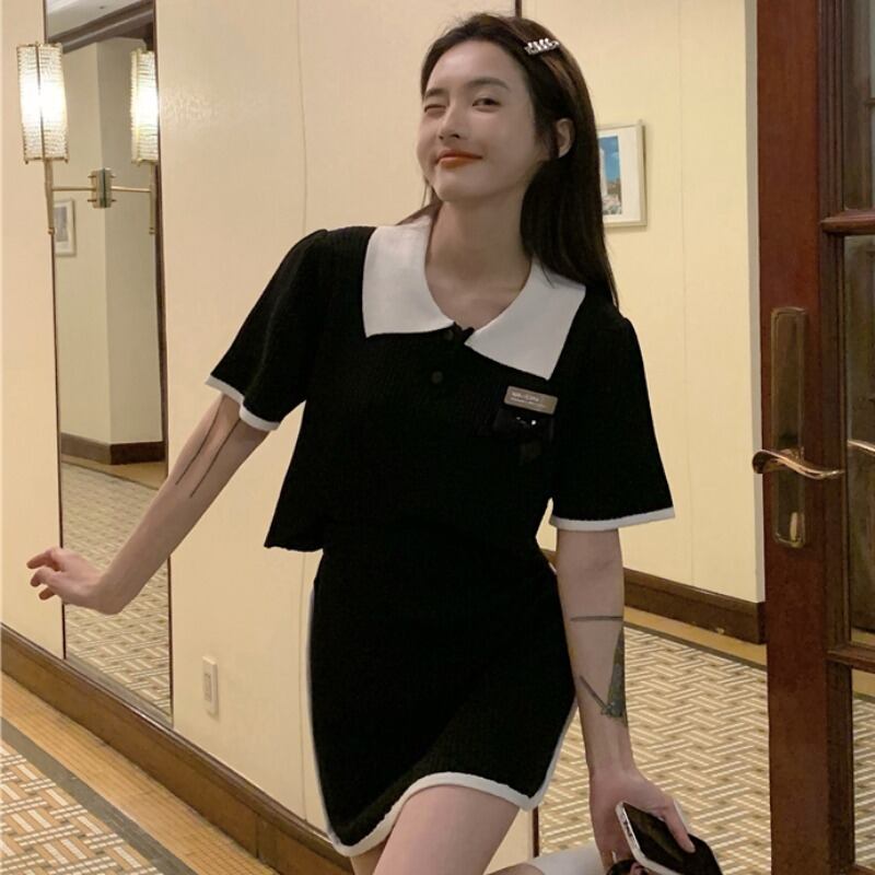 カジュアルニットサマーシャツ ハイウェストスカート 夏物 YY-ファッション59309816027