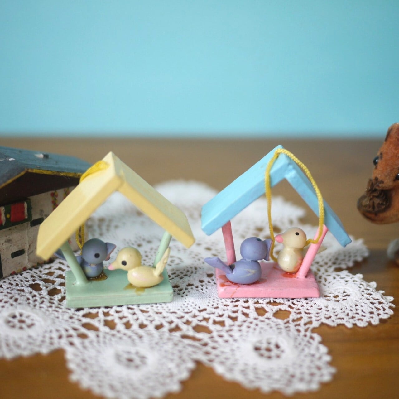 木製イースターオーナメント2P 小鳥のおうち エルツ ドイツ