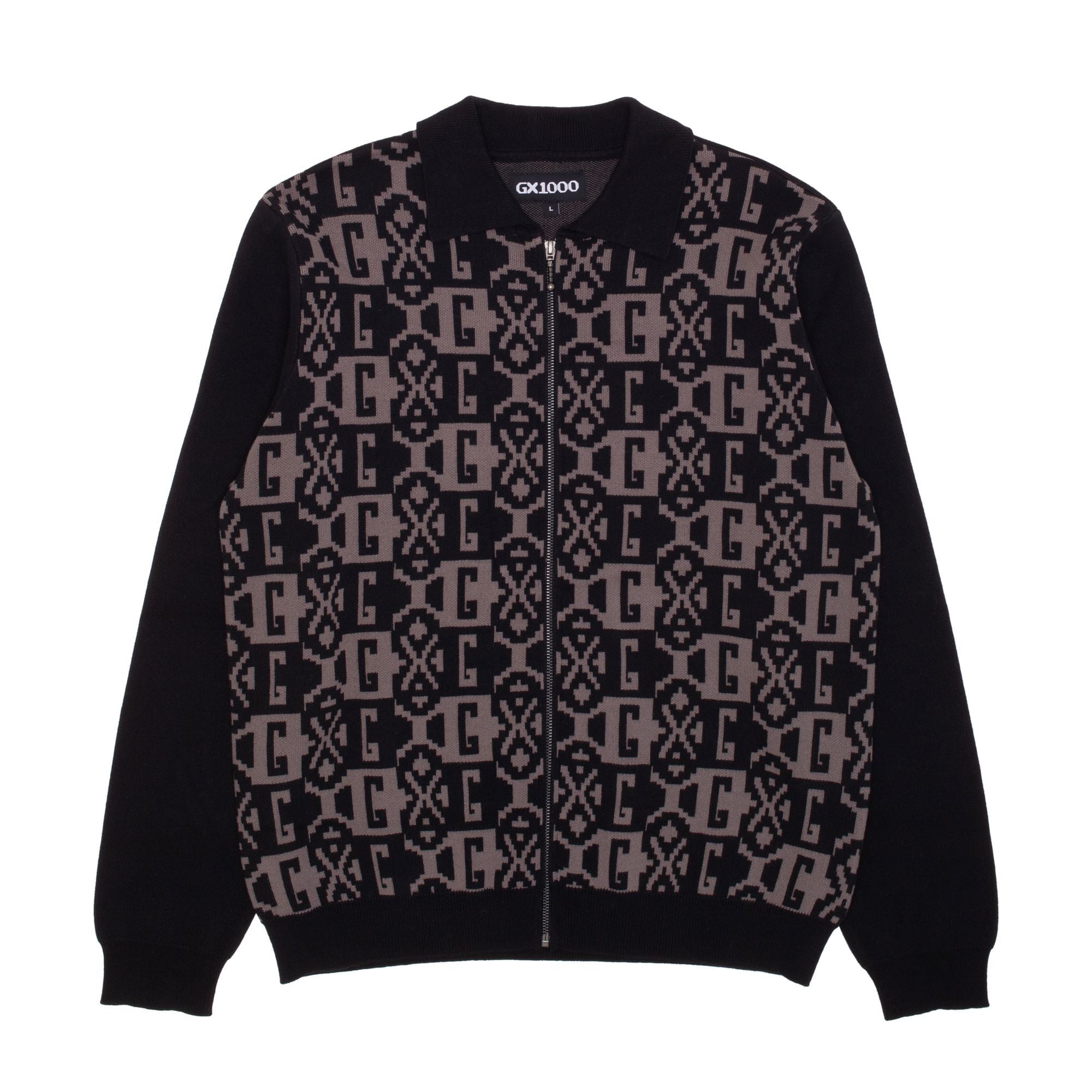 GX1000 / JACQUARD KNIT ZIP UP / BLACK