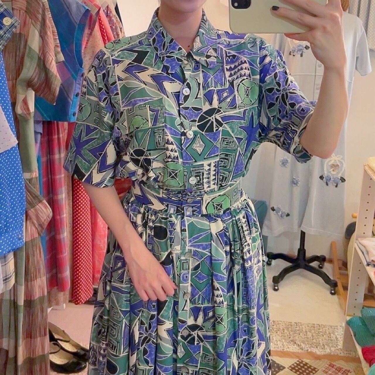 geometric front button one-piece