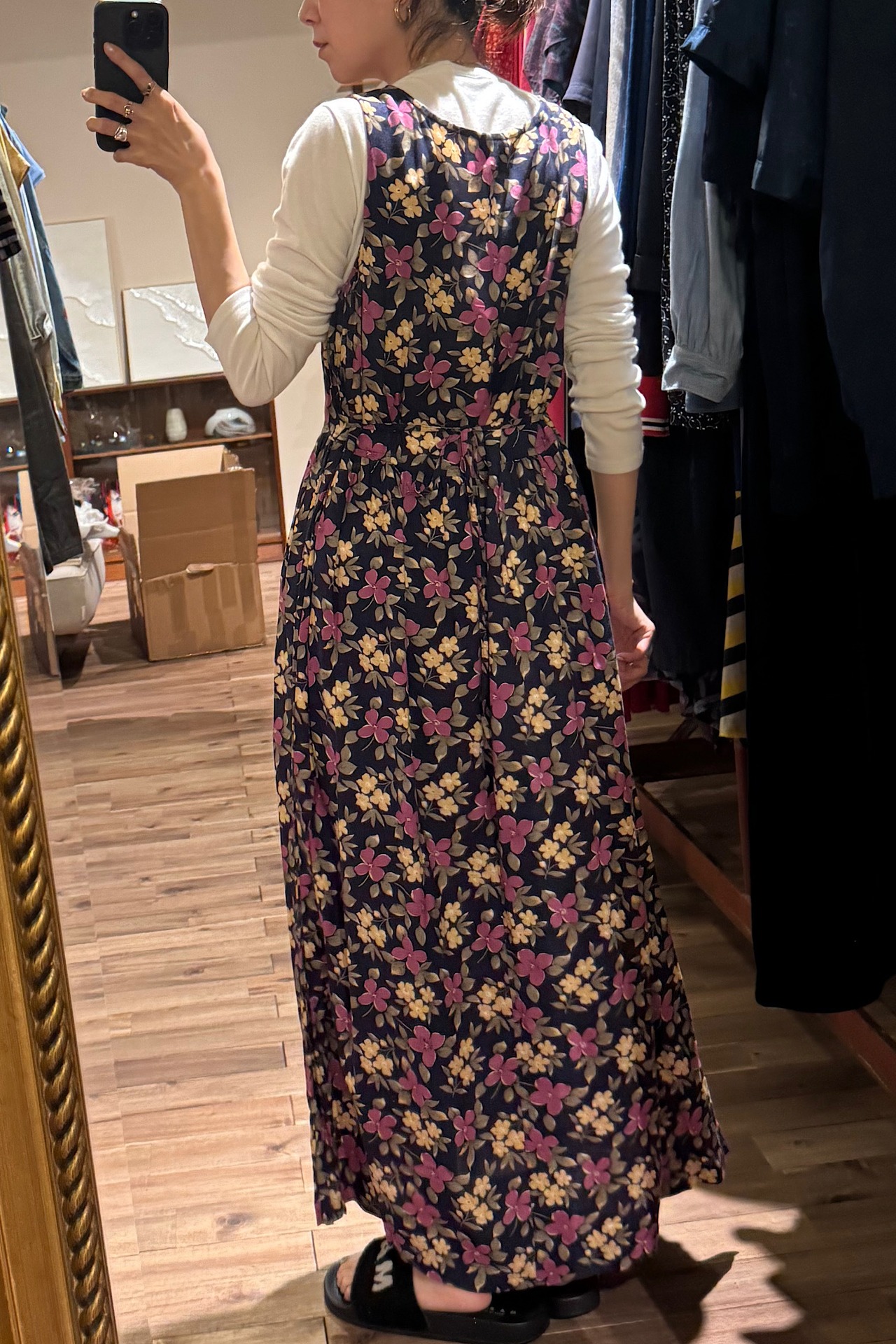 【送料無料】90's USA flower side slit dress