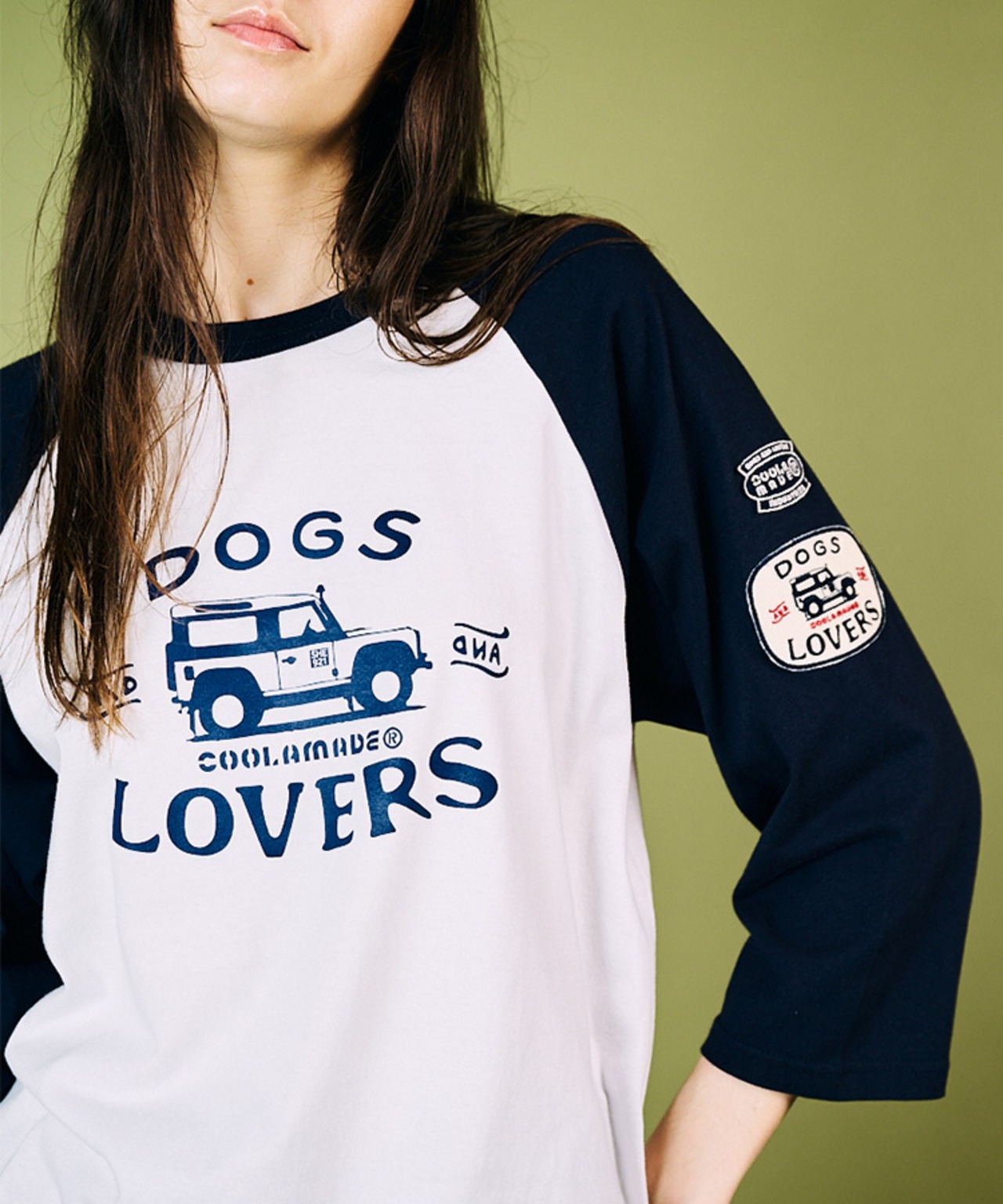 DOGS LOVERSプリントラグランスリーブTシャツ (WHITE) CQ-49021