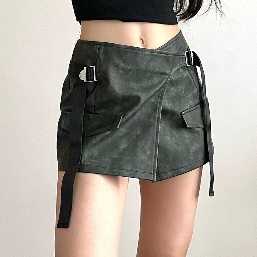 belt wrap mini skirt / l0566