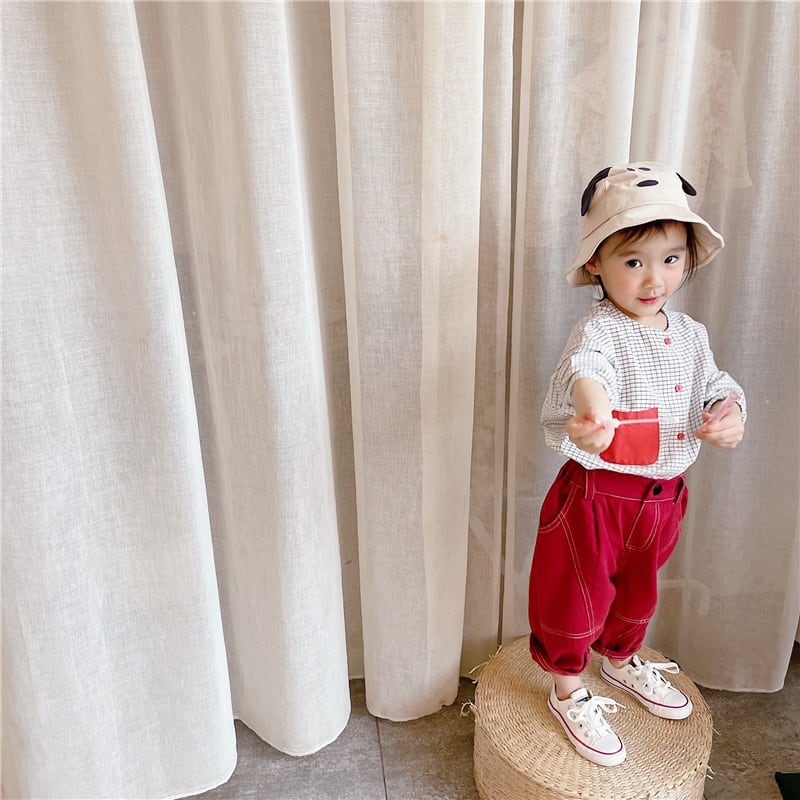 【即納】赤いポッケのグラフチェックシャツ|海外子供服|韓国子供服