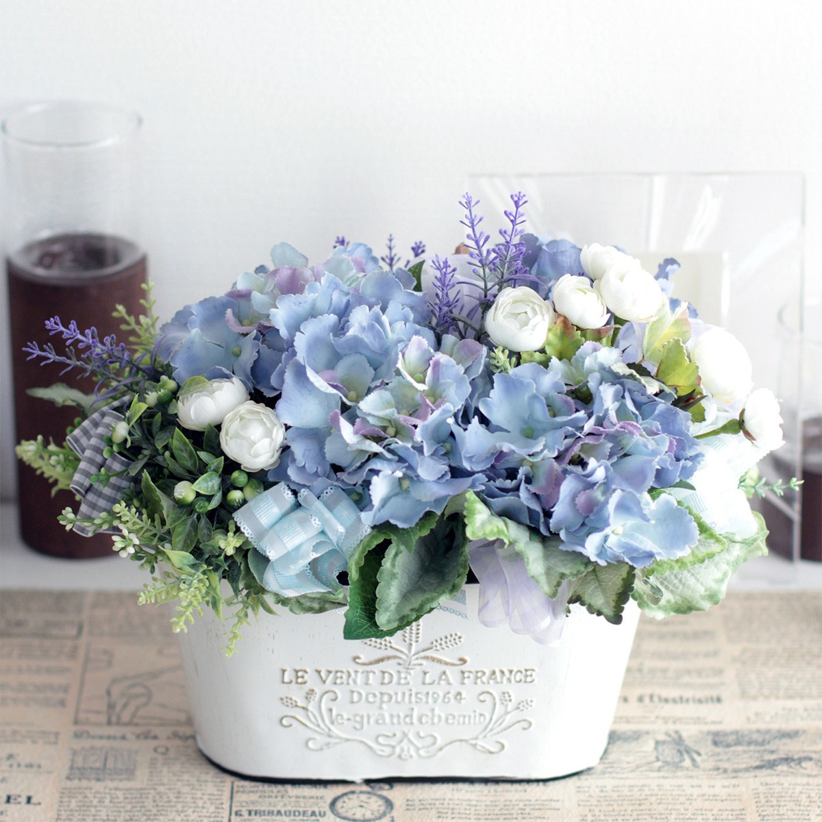 秋色紫陽花とルナリアのフライングボール☆フラワーボール☆紫陽花 