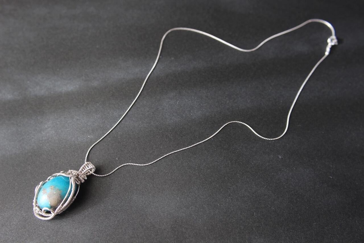 Turquoise silver925 wire wrapping pendant