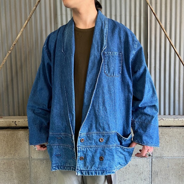 DEPTCOR 濃紺 デニムワークジャケット カバーオール メンズXL相当 古着 キルティングライナー【デニムジャケット】 cave 古着