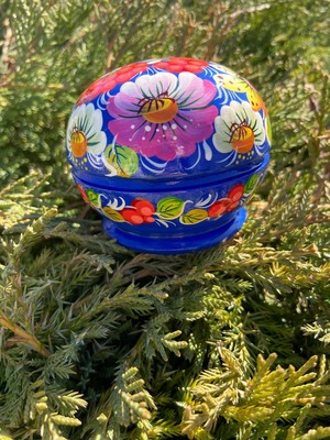 ペトリキフカ塗り　木製ジュエリーボックス・バルーン（ホメンコ作）　小物入れ